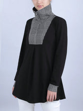 A-Line Plaid Mid-Length Tunic Top, Waist Cinched Pullover Sweatshirt Jacket
